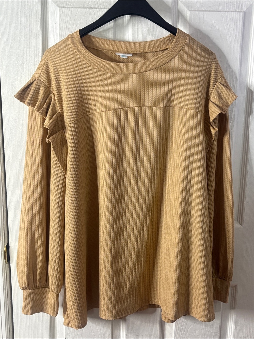 LuLaRoe Camel Ruffle Shoulder Long Sleeve Top